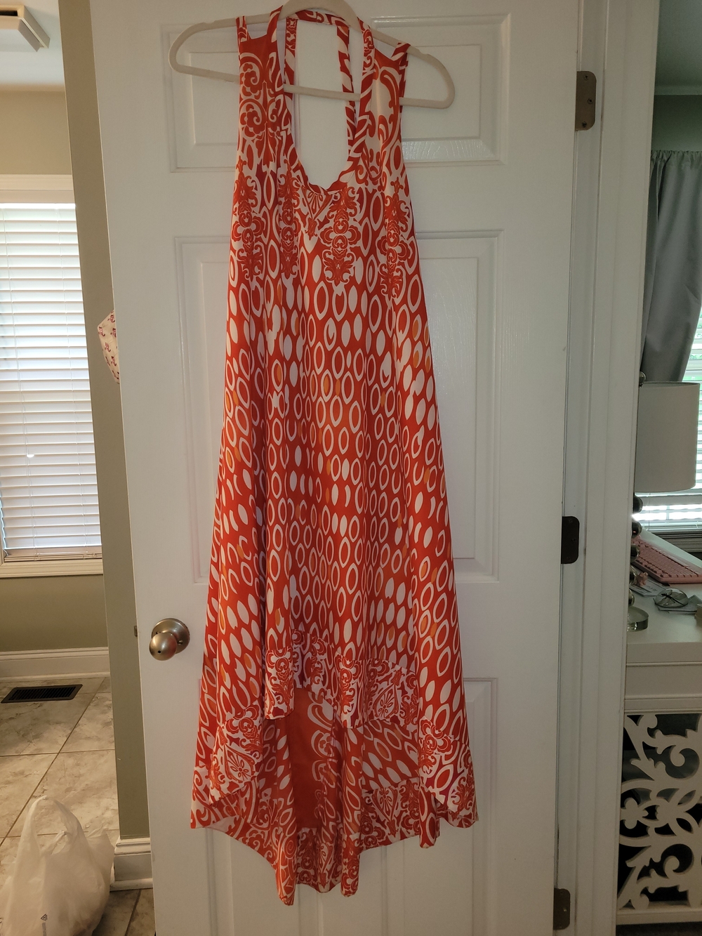 Rubber Ducky Productions, Inc. Orange and White Halter Maxi Dress